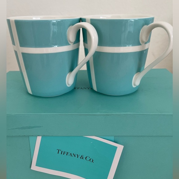 Tiffany & Co. Blue and White Ribbon Mug Set,Box,cards,Collectible Retired BNWOT - Picture 4 of 15